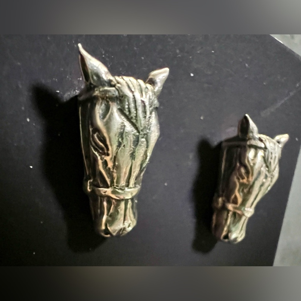 925 Silver Horse Head Earrings, Pierced - Picture 3 of 5